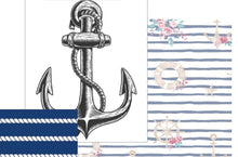 Lade das Bild in den Galerie-Viewer, Marine Rosenanker Motiv gestreifter Jersey in blau/weiß/bunt