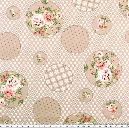 Reststück 50cm: Rosen Mustermix Motiv Baumwollstoff von Mathilda’s Welt in beige/bunt