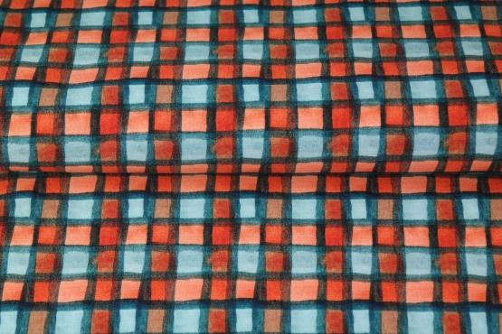 Stenzo - Karo Motiv French Terry in blau/ orange