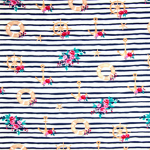Lade das Bild in den Galerie-Viewer, Marine Rosenanker Motiv gestreifter Jersey in blau/weiß/bunt
