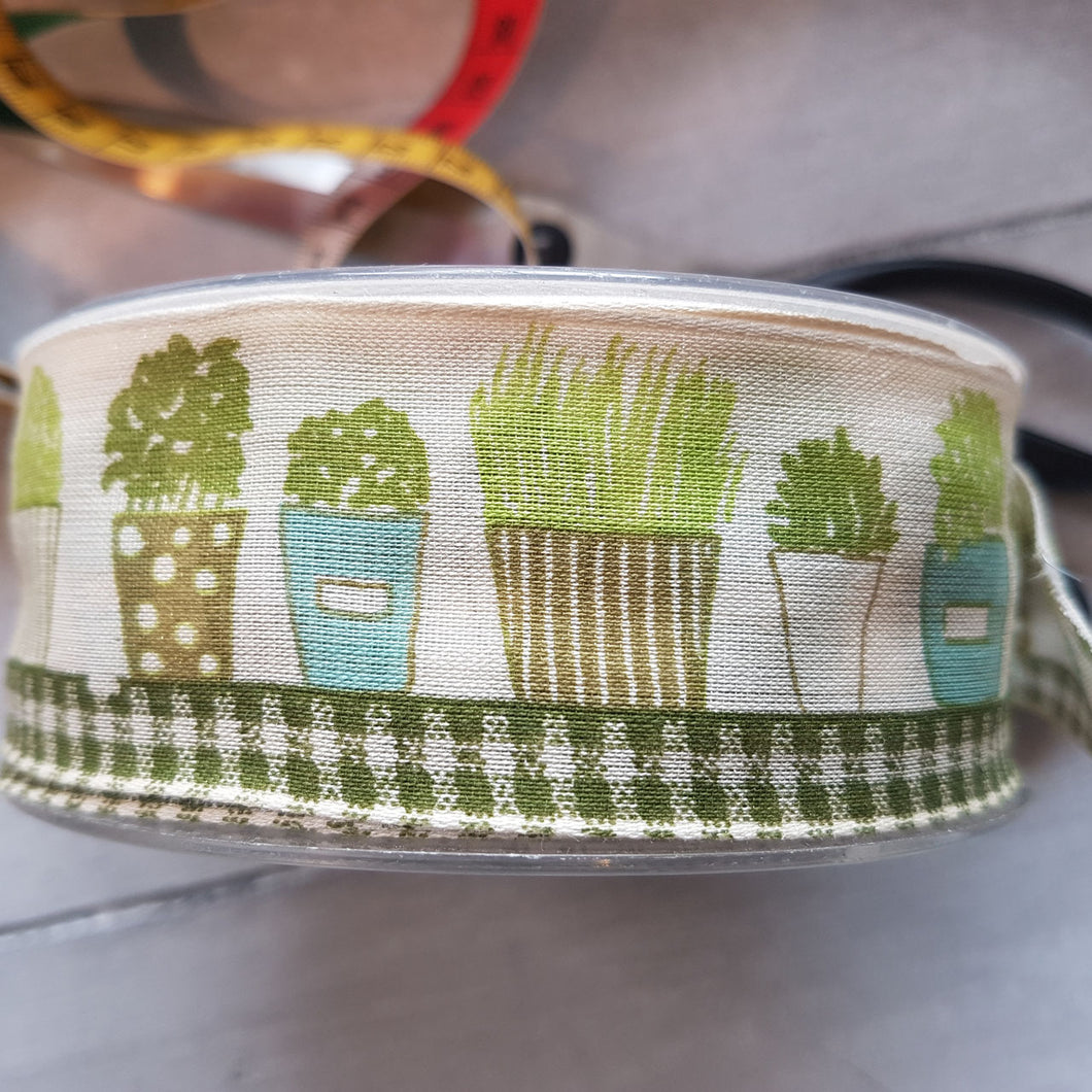 Blumentopf Motiv Band (40mm) in weiß/bunt