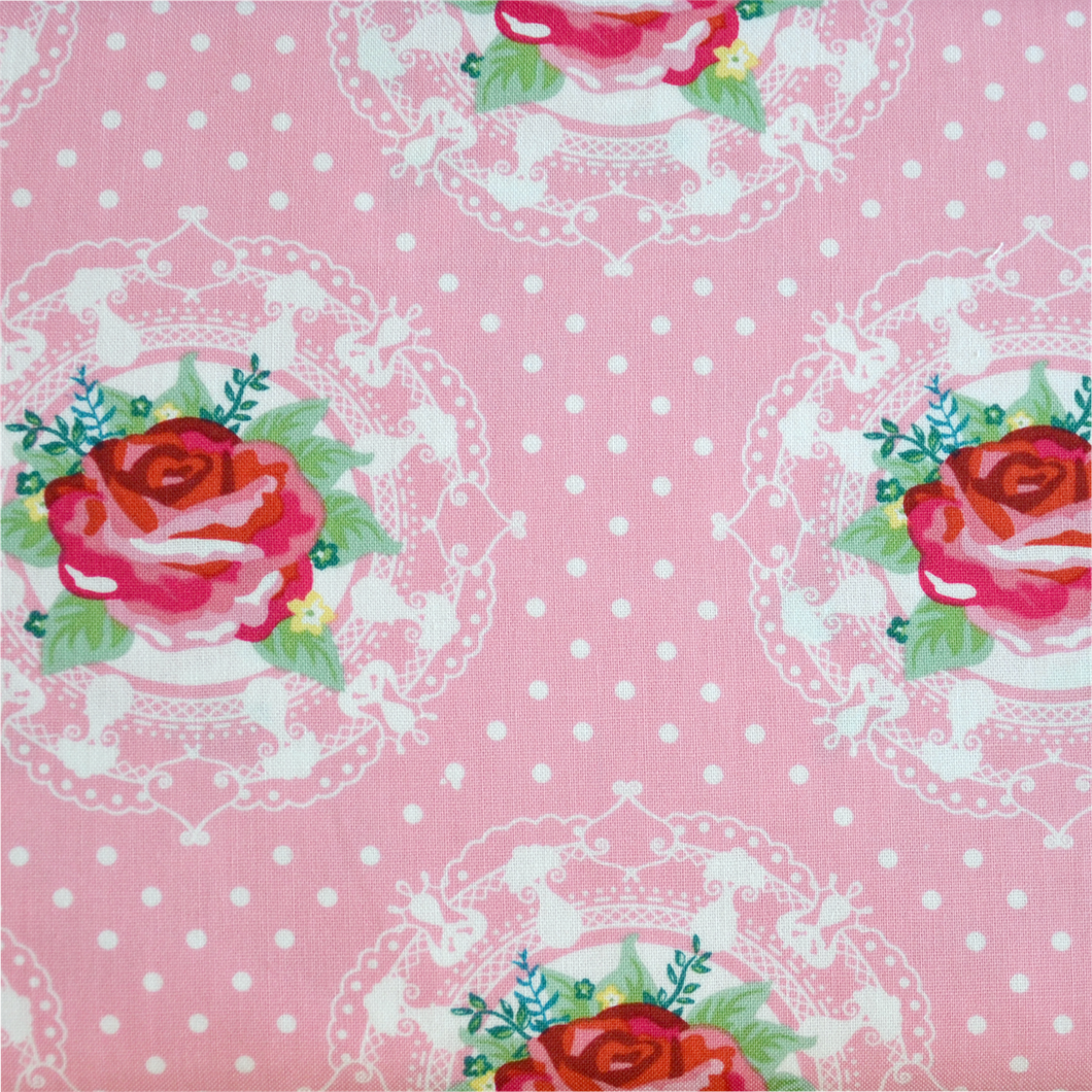 Romantik Rose Motiv mit Punkten Baumwollstoff in rosa/bunt